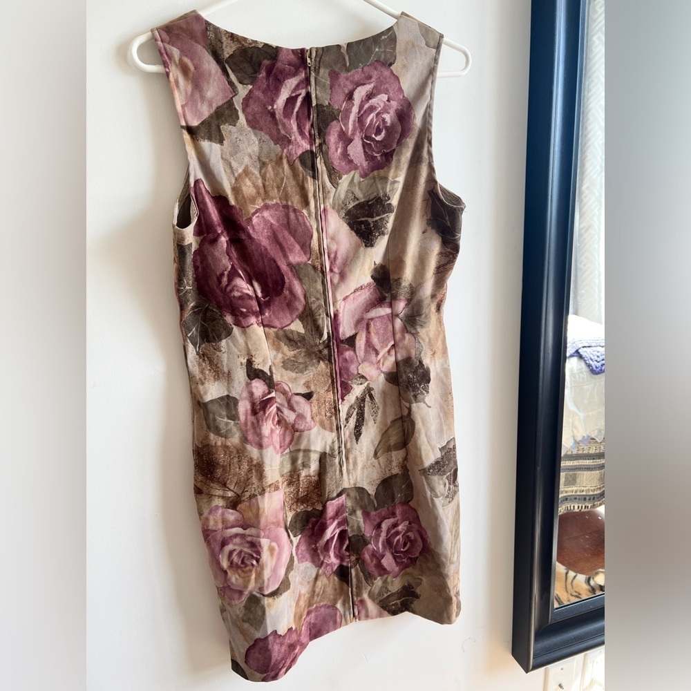 Vintage Brown & Pink Rose Floral Mini Dress Medium Romantic Whimsigoth Fairycore - Picture 4 of 9